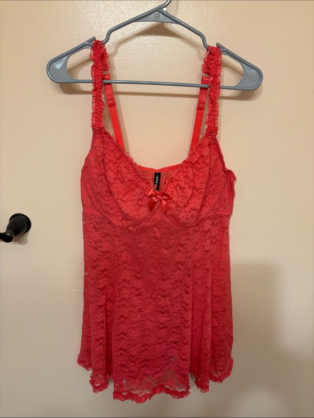 Red Lace Babydoll Chemise with Bow Detail